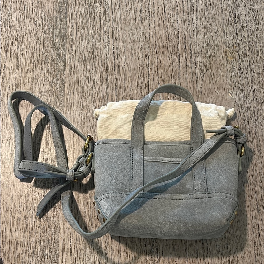 Suede Crossbody Tote Bag in Light Gray